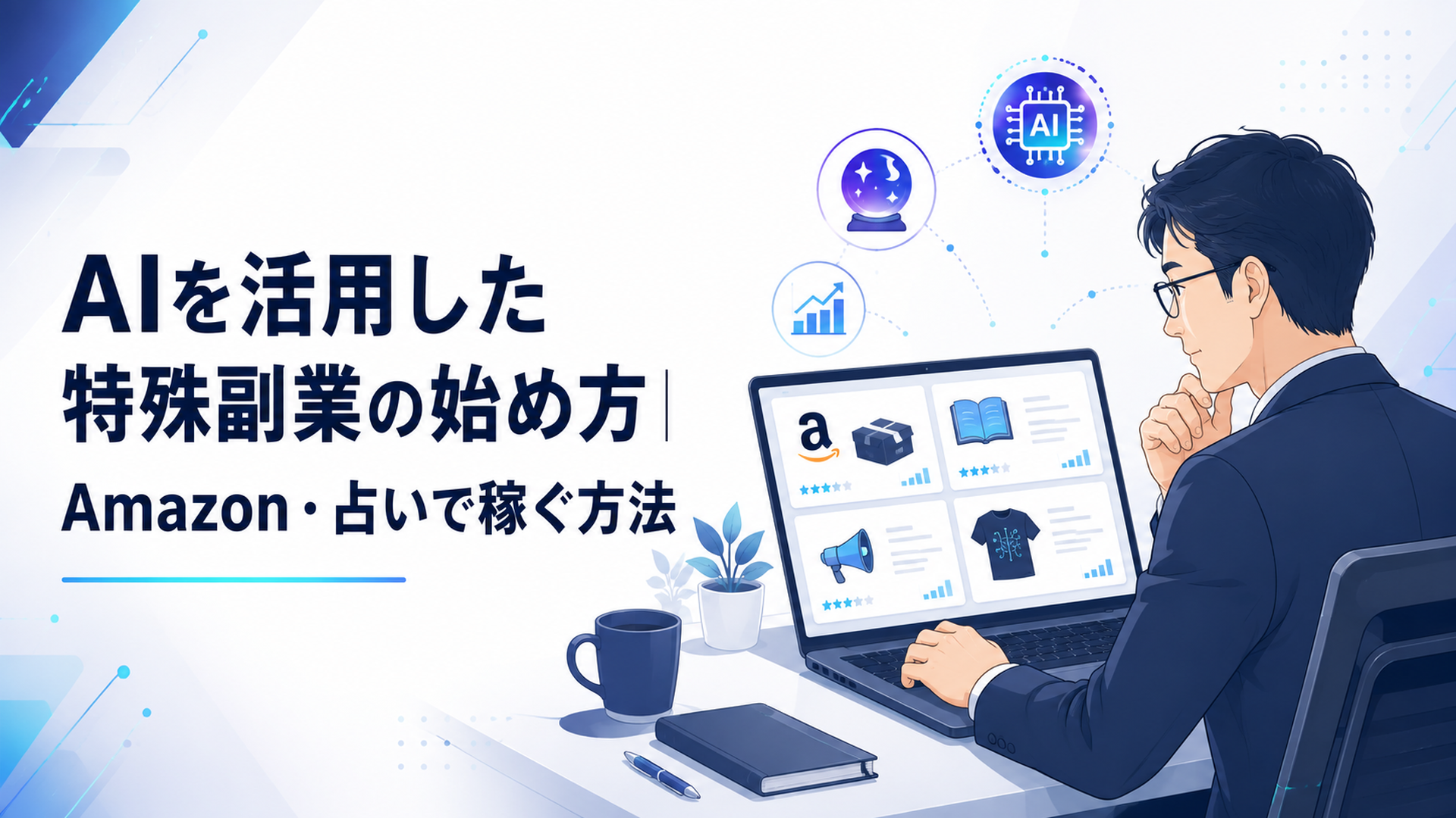 Amazon物販と電子書籍と商品紹介とTシャツデザインをパソコン上で比較する40代会社員