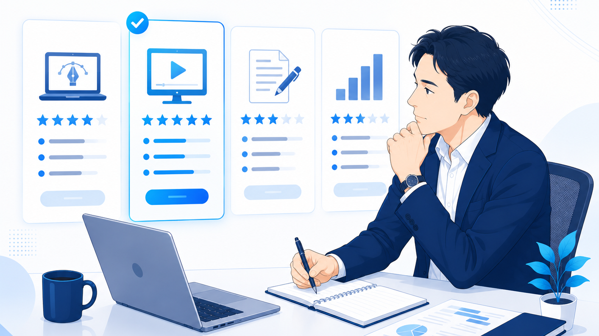 副業サービスを比較検討する40代会社員