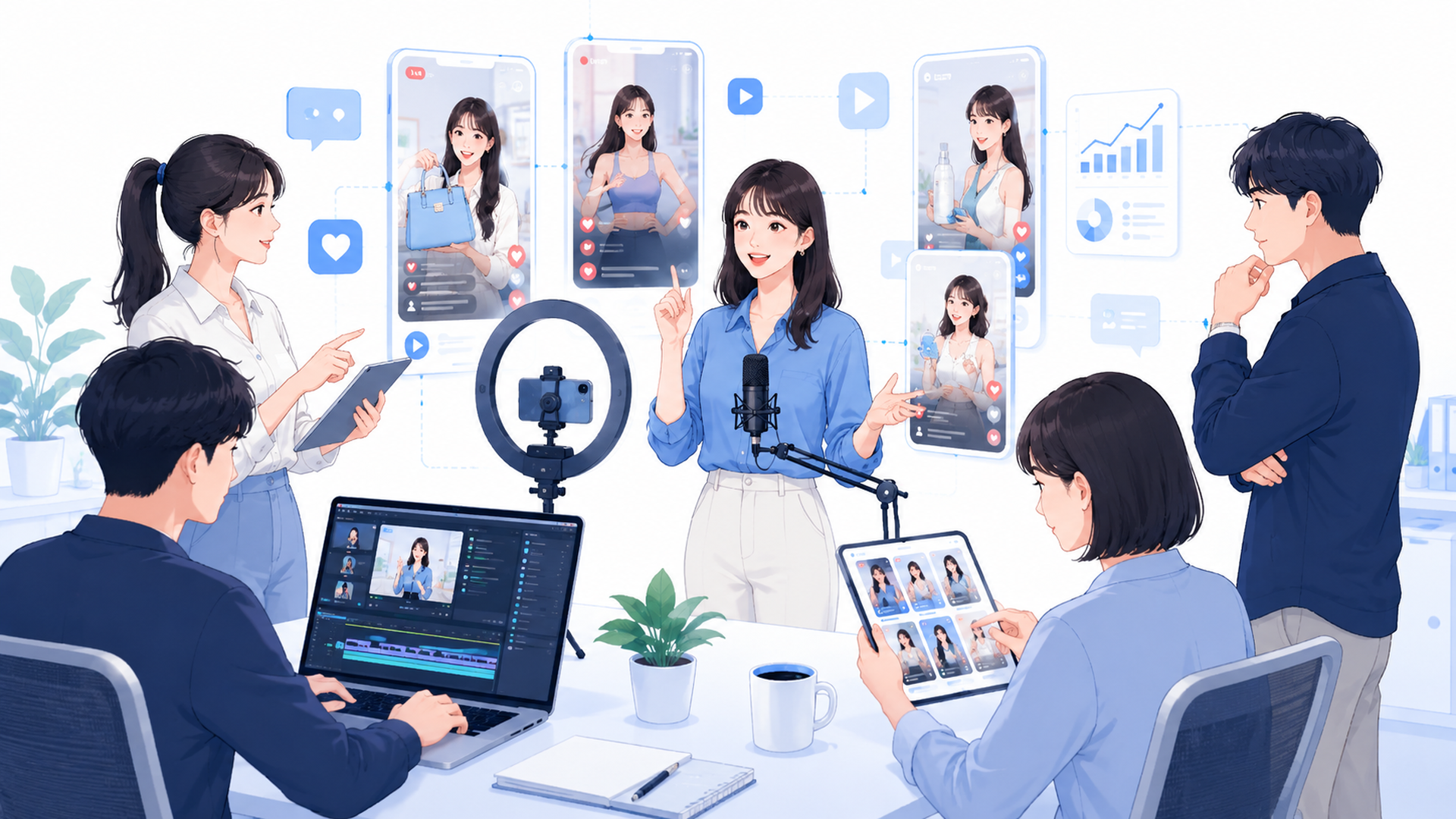 LIVE配信と多数の縦型動画を制作する企業チーム
