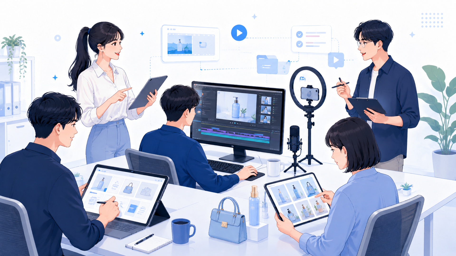 商品動画の台本作成と編集を分担する制作チーム